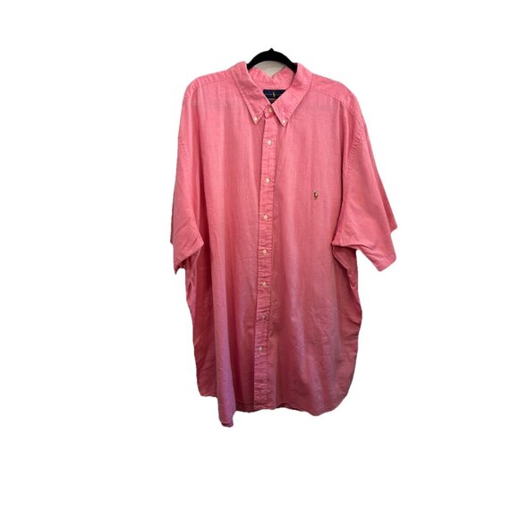 Ralph Lauren Chambray Oxford Shirt Short Sleeve Embroidered Pony Pink Men 4XLT - Picture 1 of 10